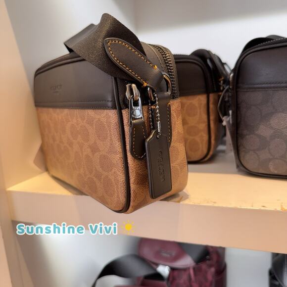 NWT Coach CV921 Men's Graham Crossbody Signature Canvas & Leather QB/Tan/Black - Picture 2 of 6